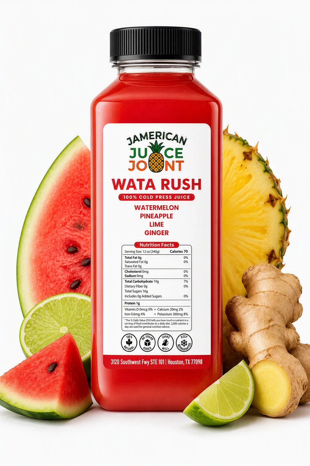 Wata Rush juice with fresh watermelon and updated labeling