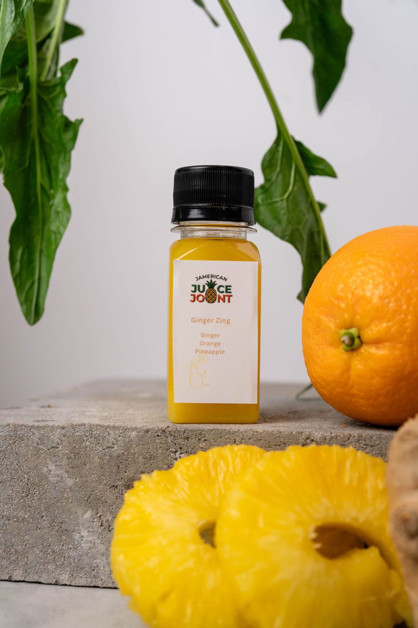 Cold-pressed juice styled with fresh citrus and ginger