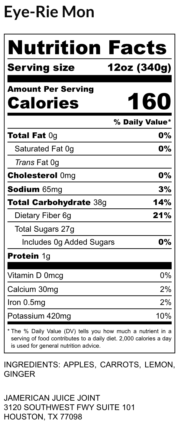 Eye-Rie Mon label, ingredients and nutrition facts